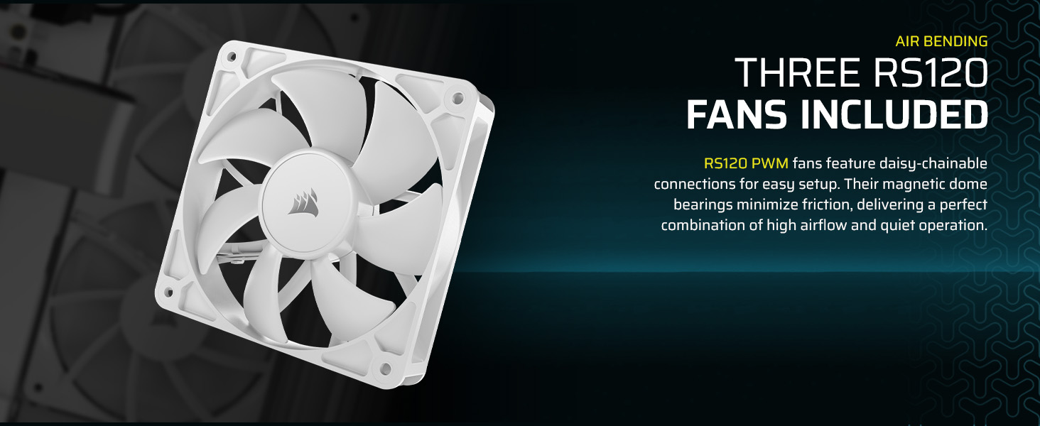 rs120; pc case with fans; corsair rs fans; pwm fans; daisy chain pc fans; high airflow pc fans;