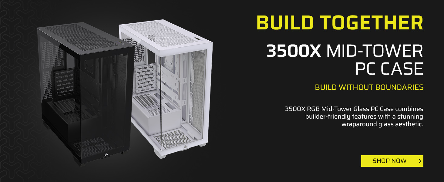 3500x mid-tower case; mid-tower pc case; pc case; wraparound glass