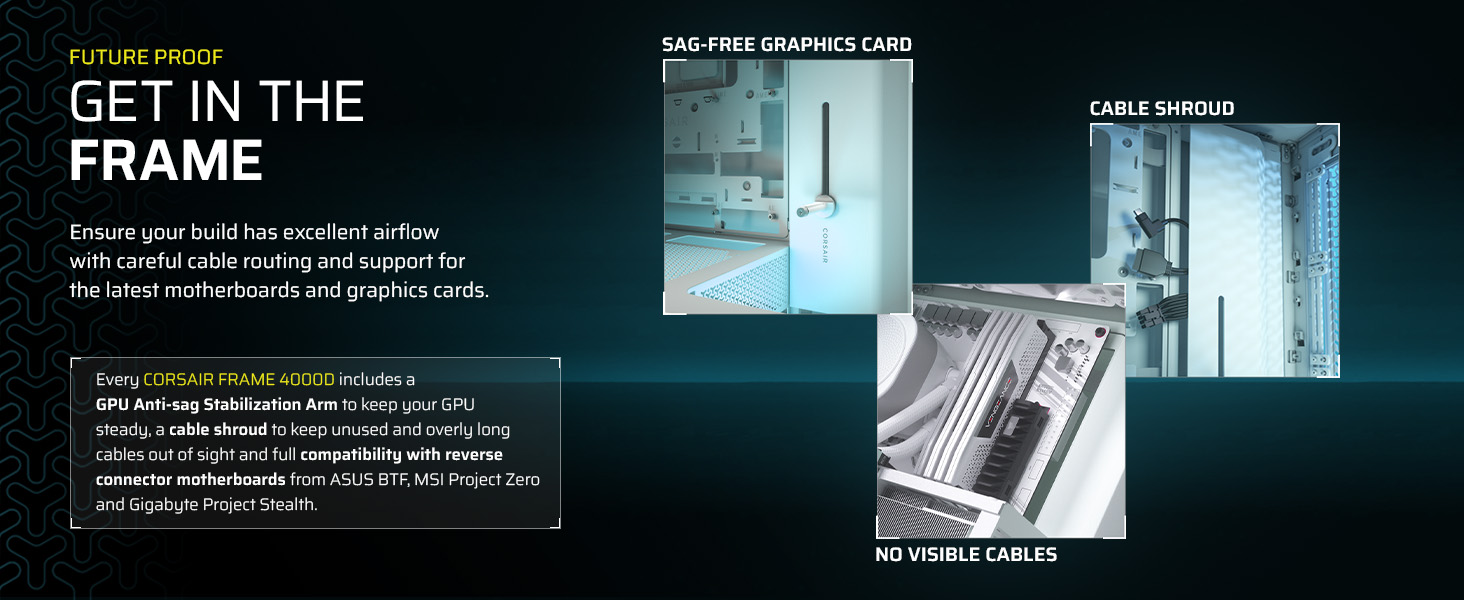 sag free; anti sag; anti sag case; cable shroud; reverse motherboard case;