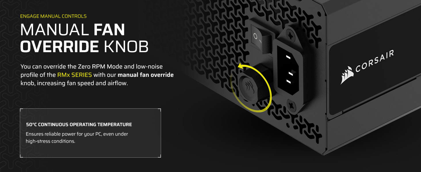 manual fan override; fan override knob; manual controls; increased airflow; reliable power supply