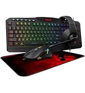 Redragon S101-BA Gaming Mouse, Keyboard, Headset with Microphone Mouse Pad Combo, RGB LED Backlit...